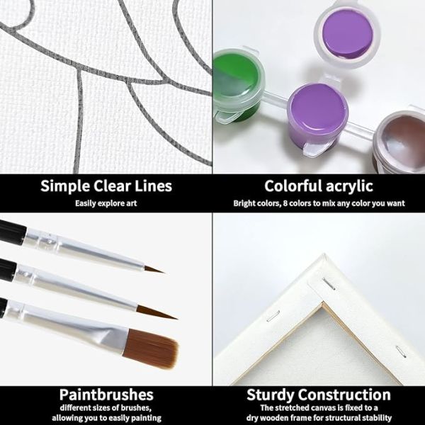 African American Women Flowers Pre Drawn Canvas Paint Kit Art Set Custom Size