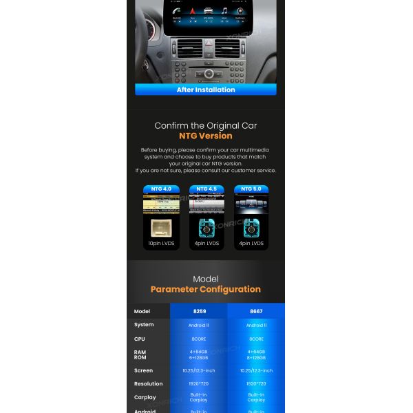 For Benz C-Class W204 2007 to 2010 1920*720 Android 13.0 Car Radio GPS Multimedia Navigation No DVD Player