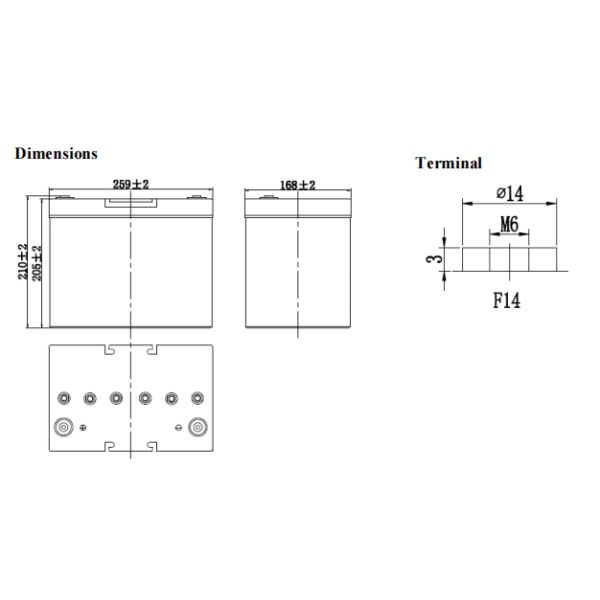 20HR 70AH Valve Regulated EV Lead Acid Batteries 259*168*210mm Golf Cart