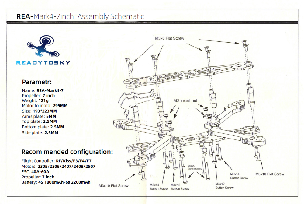 Mark4 Mark 4 5inch 225mm/ 6inch 260mm / 7inch 295mm W/ 5mm Arm FPV Racing Drone Quadcopter Freestyle Frame for Rooster 230mm