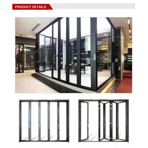 Exterior Aluminum Glass Folding Door Soundproof Air Tight Glass Patio Folding Door