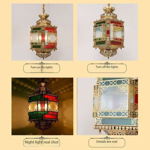 Colored Xinjiang Style Vintage Copper Chandelier LED For Hotel
