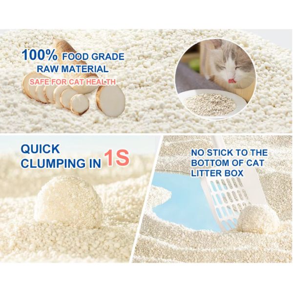 Free Sample and Free Delivery Customizable Flavors Biodegradable Cassava Cat Sand From Natural Tapioca Starch Excellent Clumping Non-Toxic Mixed Cat