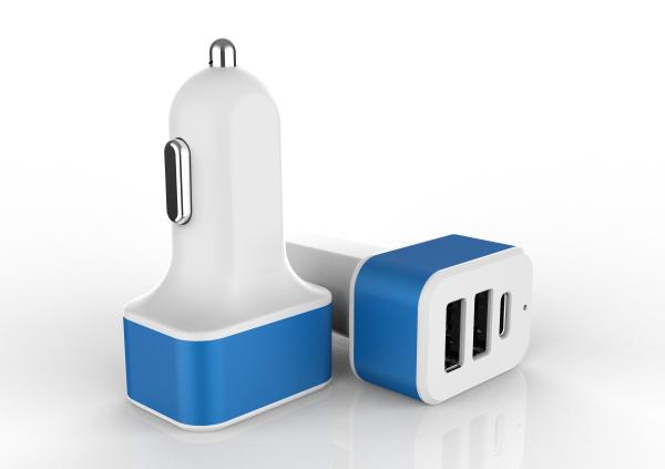 Quality 5V4.4A ROHS Multi Port Usb Car Charger With Two USB Type C Port for sale