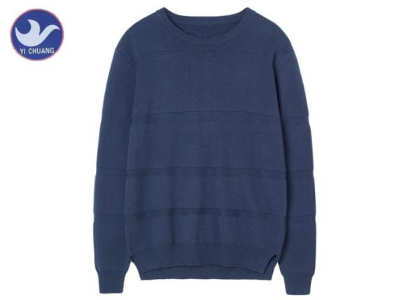 Quality Plain Color Stripes Blue Cable Knit Sweater Mens Round Neck Navy Stylish Jumper for sale