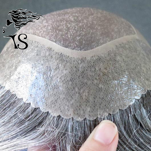 Medium Density Curly Mens Human Hair Toupee , Mono Top Hair Piece Free Style