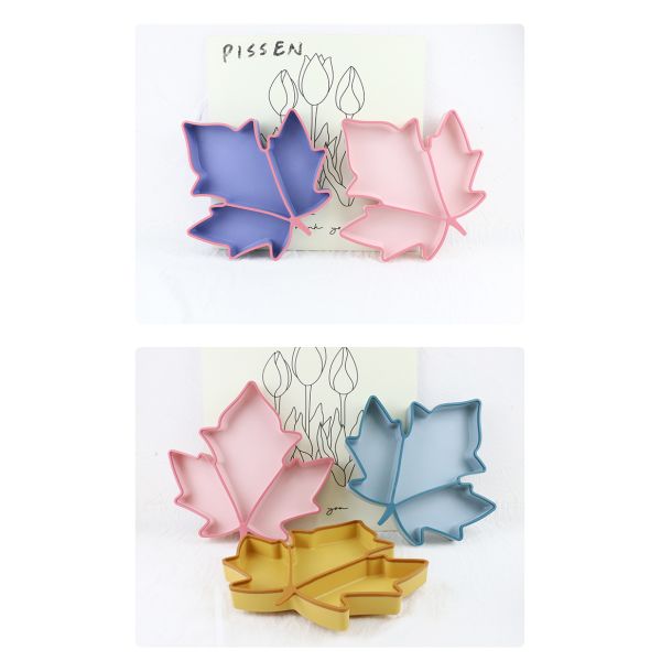 Food Grade Toddler Silicone Plates , Maple Shape Suction Divided Plate Unbreakable