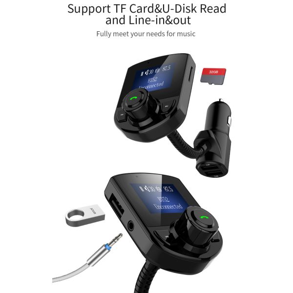 1.44inch LCD Handsfree Bluetooth Car Kit 3.5mm Bluetooth Car Adapter