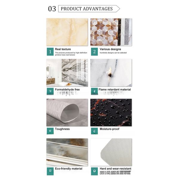 Modern Design Style High Glossy UV Coating PVC Marble Sheet Waterproof and Waterproof