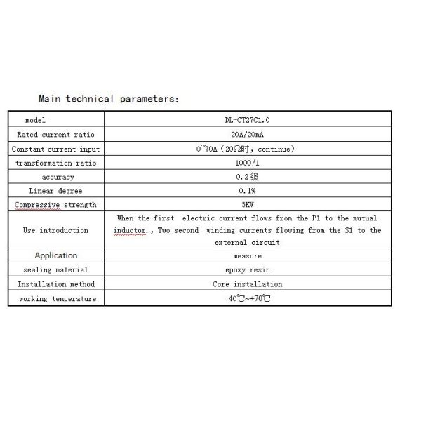 Dl-ct27c1.0 large current high precision 20a/20ma 70A soft start motor protection