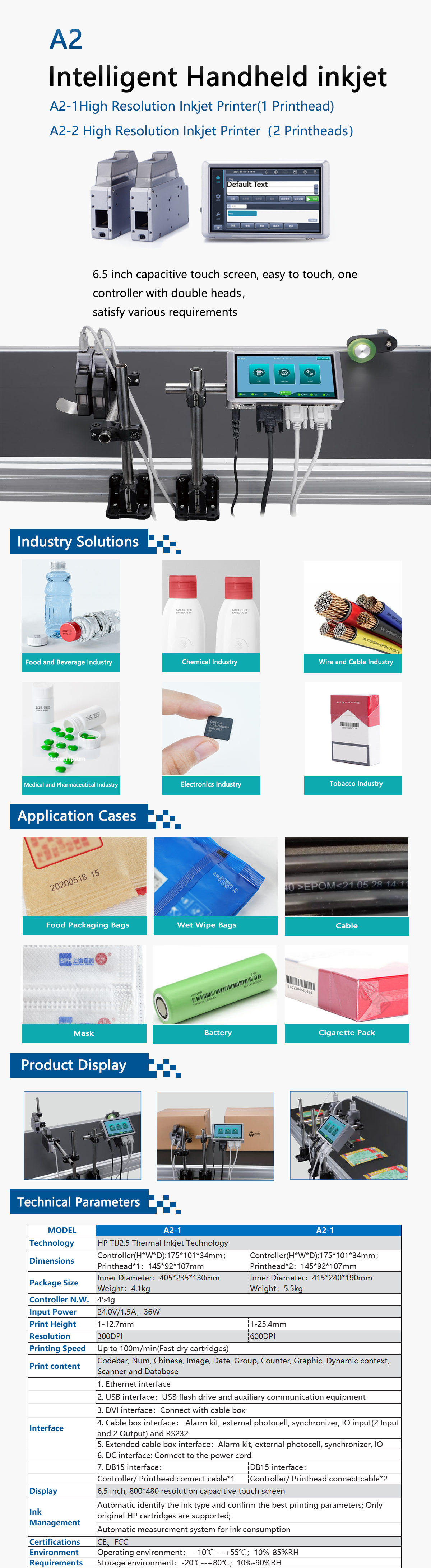 6.5 Inch Online Thermal Inkjet Printer 300DPI Resolution For Beverage Bottles