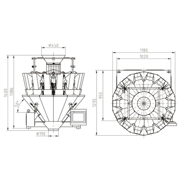 Snack Food Kenwei Multihead Weigher With 1.6L / 2.5L Timing Hopper