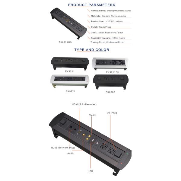 BNT black with video interface rotatable motorized table flip up outlet