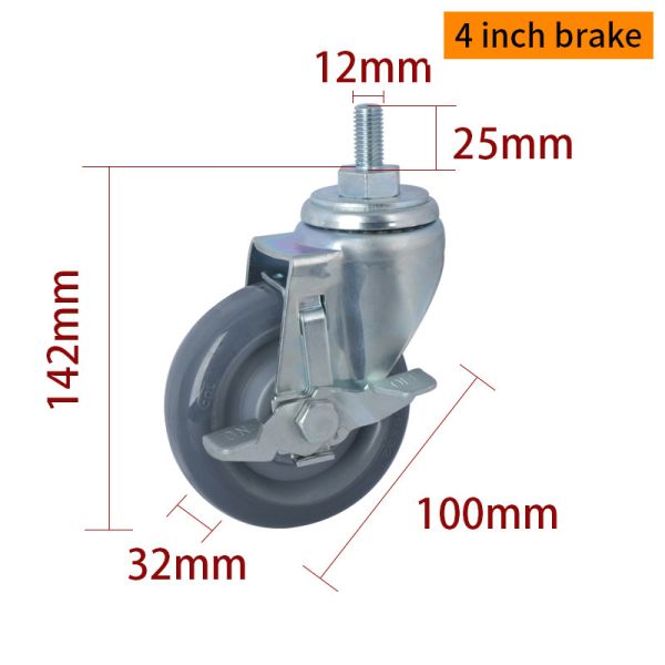 Medium Duty Industrial Castors 4 Inch 150kg Threaded TPU Caster 504S-76