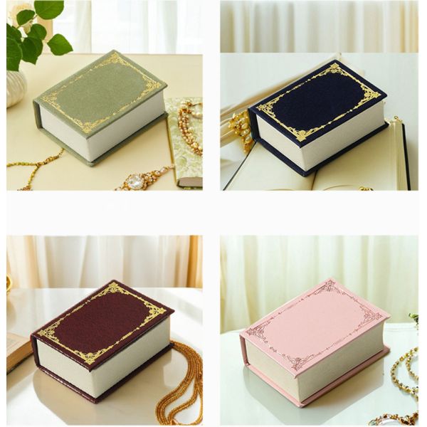 Vintage Book Style Mini Ring Box in Synthetic Leather Paper for Jewelry Display and Gift Packaging 4.0 × 5.6 × 2.2 cm 21g
