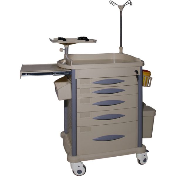 Emergency Equipment Medical Trolley , Hospital Cart With Five Drawers