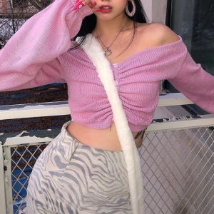 Autumn Long Sleeve Knitted Crop Top Sweater