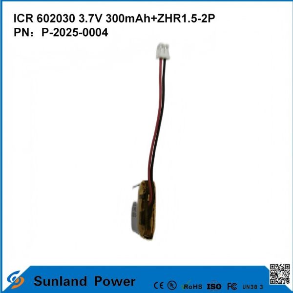 602030 3.7V 300mAh+ZHR1.5-2P Battery From Ultra-thin Design Flexible Compatibility For Various Small Smart Devices Bluetooth Earphones Wearable