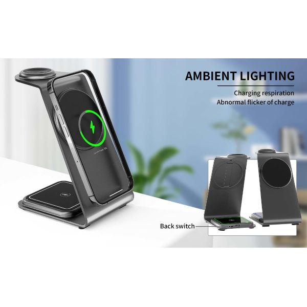 Aluminum Alloy Magnetic Wireless Charger for IPhone Samsung Qi Phones Earbuds and iWatch