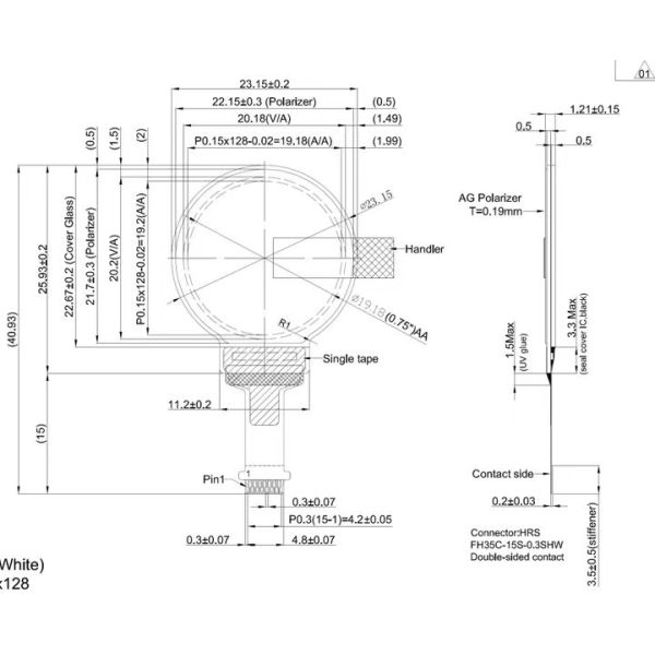 0.75inch 128x128 Round Oled Display Panel SSD1327 Small Oled Screen Connector 15pin SPI I2C Oled Panel