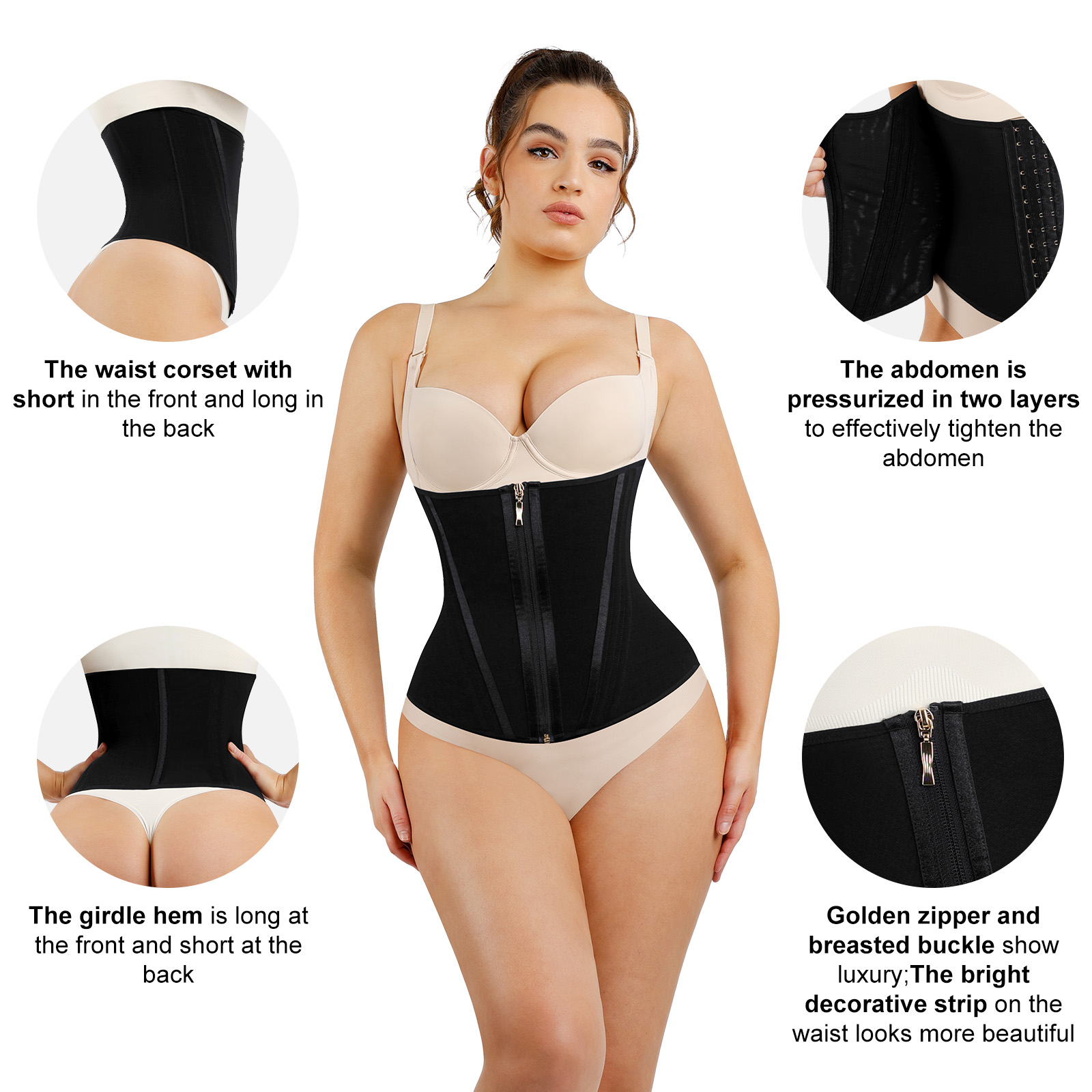 Custom Logo Shapers Adjustable Hooks and Zipper for Extreme Latex Waist Trainer Corset