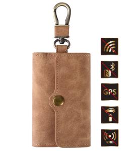 Brown Leather RFID Blocker Pouch For Car Keys Signal Blocker Handy To Open