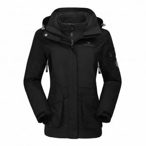 3 In 1 Waterproof Ski Jacket Black Color 100% Polyester Material For Rain Snow Hiking