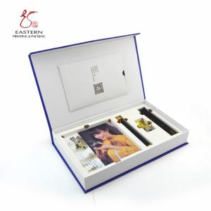 China CMYK Rigid Cardboard Gift Boxes Blue Printed With Insert on sale