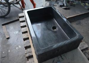 China Dark Grey Granite Bathroom Basin , High End Rectangular Stone Sink wholesale