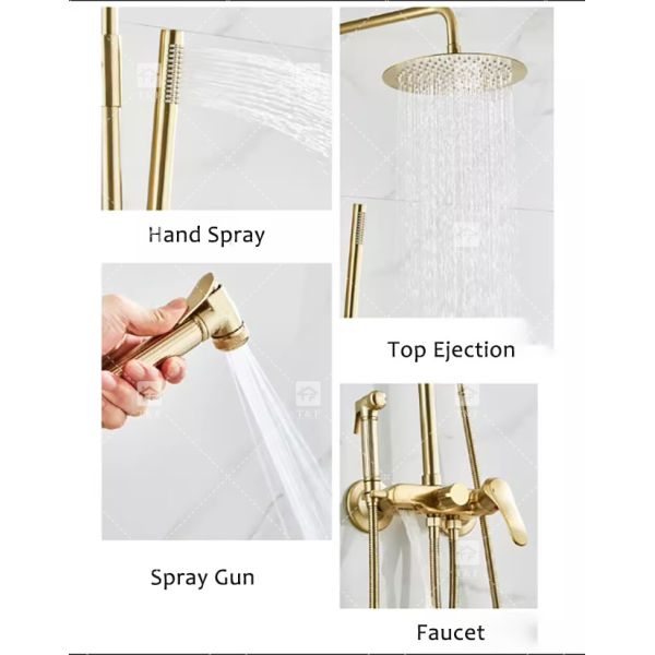 Nordic Light Luxury Shower Set Home Faucet Brass Brushed Gold Hot And Cold Pressurized Nozzle