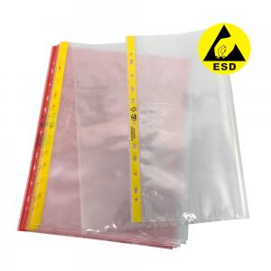 China Cleanroom 11 Hole File Bag A4 A3 Dust Free ESD Anti Static Document Bag With Pink Or Yellow on sale