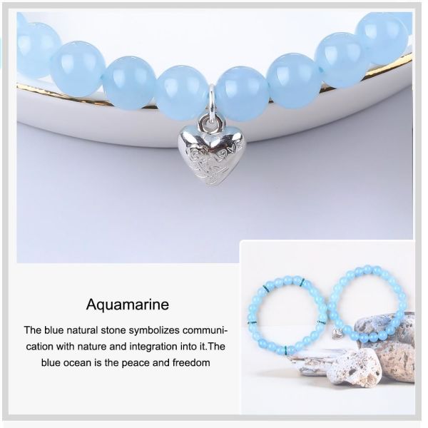 8mm Amethyst Blue Aquamarine Gemstone Bracelets Crystal Healing