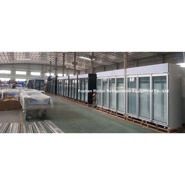 Three Doors Vertical Display Beverage Refrigerated Showcase Commercial Glass Door Freezer For Supermarket