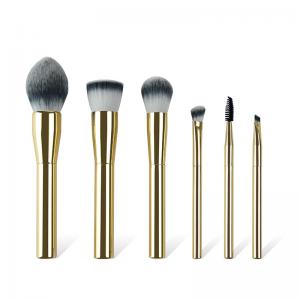 China Luxurious cosmetic Makeup Brush Set 6pcs aluminum handle and ferrule makeup brush kit wholesale