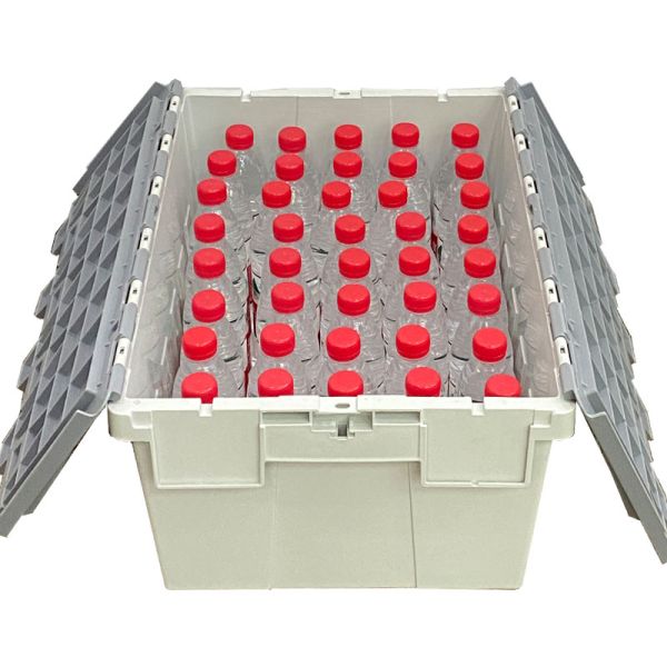 Solid Box Nesting Crates Attached Lid PP Logistic Transport Plastic for Recyclable 56L