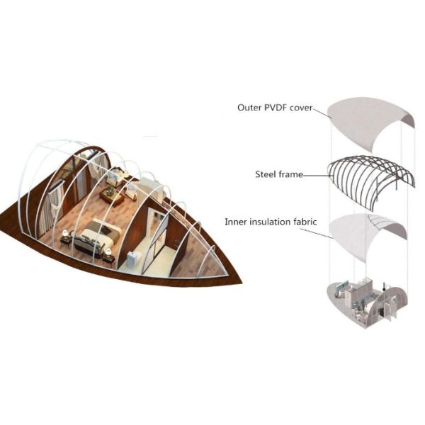 hot-dip galvanized steel Water Resistant Membrane Fabric Glamping Cocoon Autonomous Tent