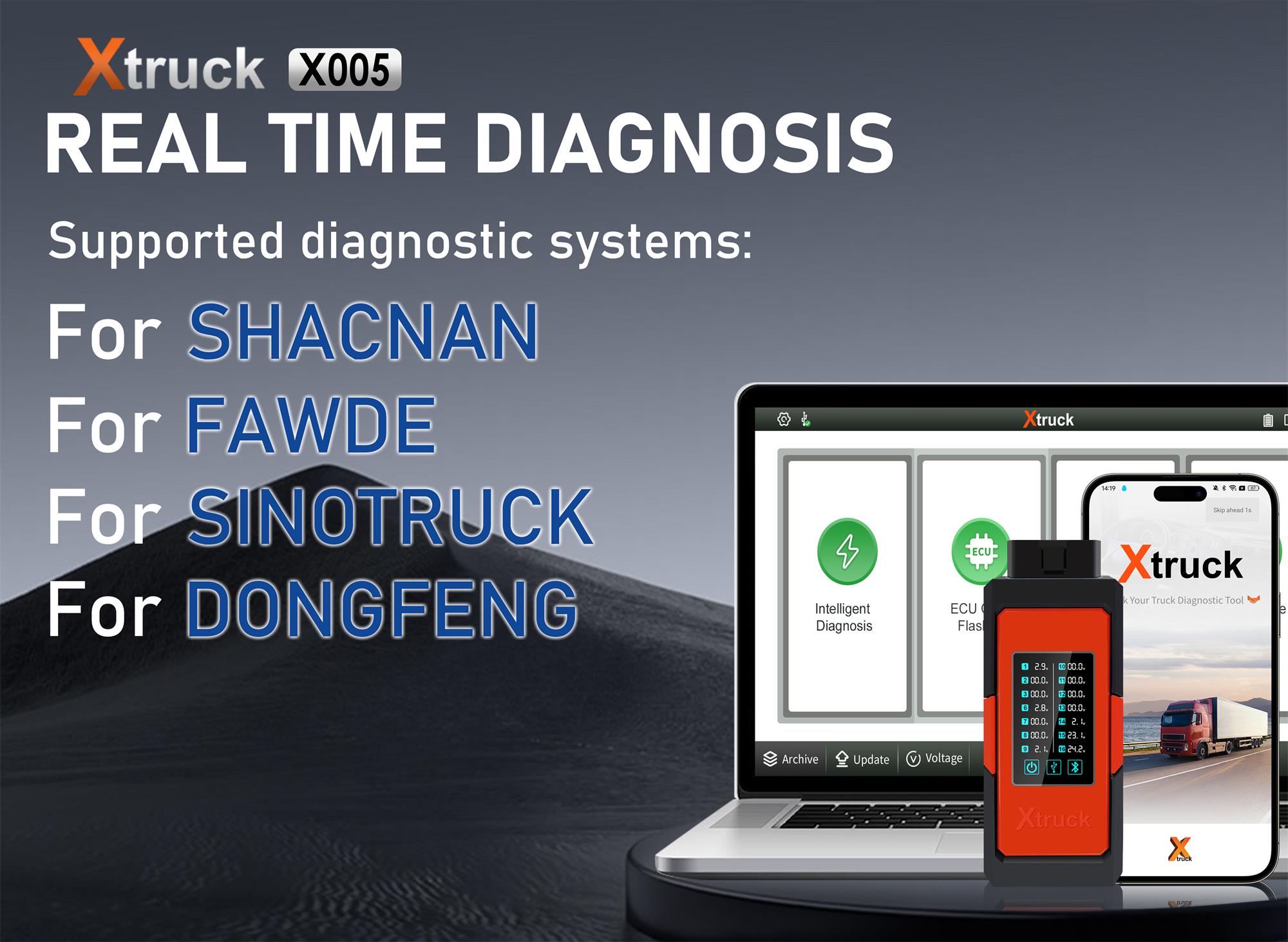 Xtruck X005 plus Intelligent Diagnosis ECU Quick Flashing diagnosis support for SHA-CMAN, SINOTRUCK, DongFeng, FAWDE,Weichai with Tablet