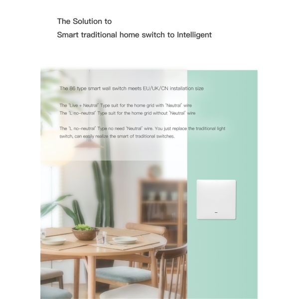 ZigBee Switch Without Neutral Wire Single Live Switch 1 Gang