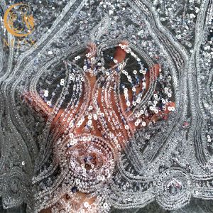 Luxury White Sequin Glitter Lace Fabric Handmade Embroidered