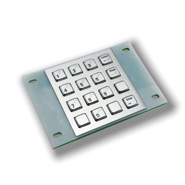 IP65 / IK07 Waterproof USB interface Stainless Steel 16 Keys Backlit Keypad Industrial Numeric Keypad With Braille Rear Panel Mounted -40℃