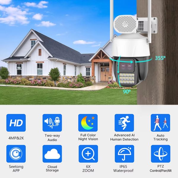 Smart 4G 4MP Ptz Network Camera Dual Lens Night Vision Auto Tracking Security Camera Outdoor Waterproof Camera