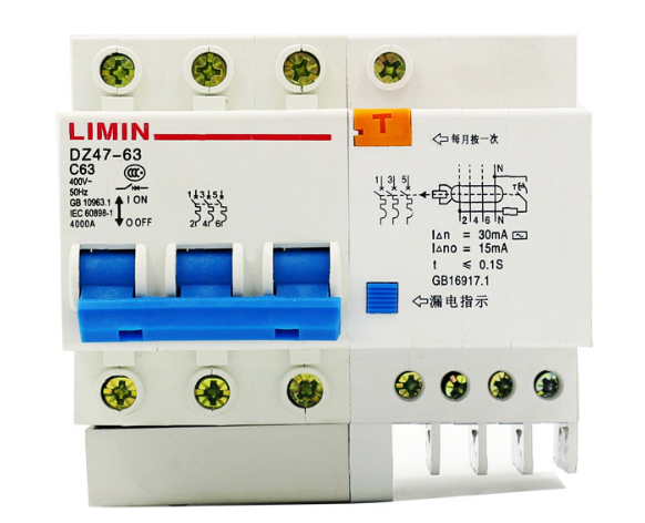 DZ47LE 3P+N 63A 380V Small earth leakage circuit breaker DZ47LE-63A Household leakage protector switch RCBO