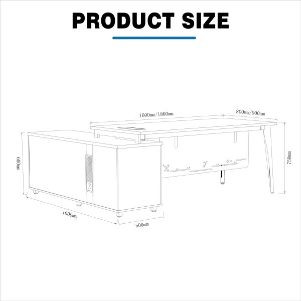 Wood/Steel Commercial Manager Office Desk 1200-2000L*500-900W*750H Mm Ships Within 5-7 Business Days