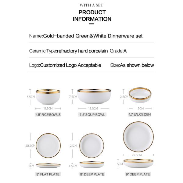 Nordic Luxury Style Ceramic Tableware Set Emerald Green With Gold Rim
