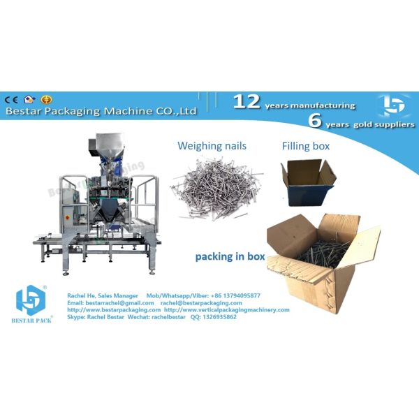250g screw nails weighing and packing in box automatic filling line