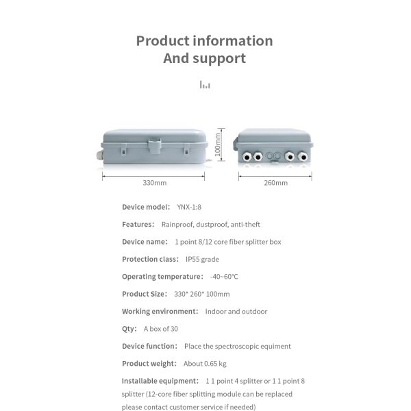 1 point 8/12 core Fiber Splitter Box for Helium Outdoor Waterproof Fiberglass Antenna