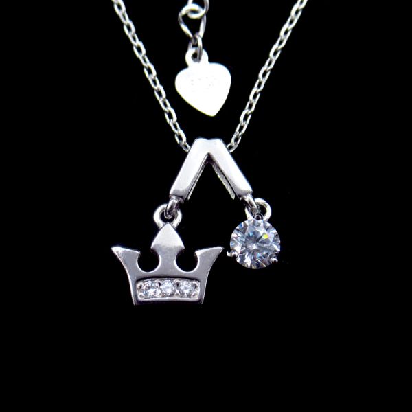 Glaze Heart Pink Stone Necklace Jewellery With Free Nickel Imperial Crown Design