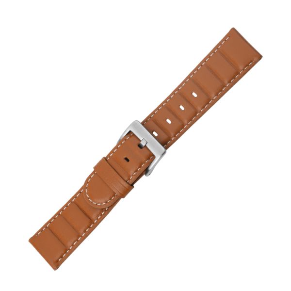 Flexible 24mm Genuine Leather Watch Strap Bands Stainless Steel Buckle