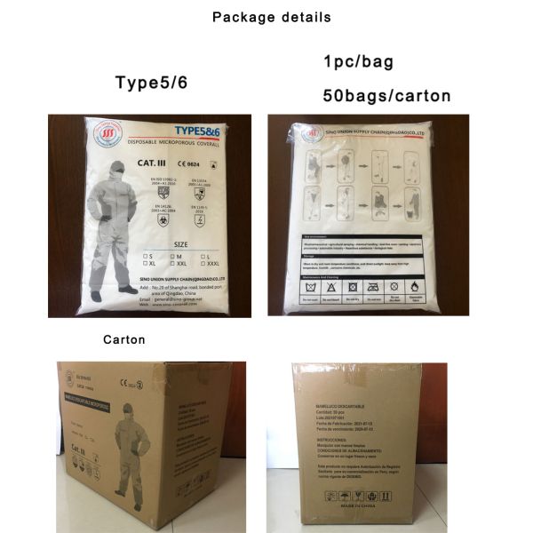 OEM EN14126 White TYPE 4 Non Woven Isolated Disposable Coverall Waterproof With Tapes