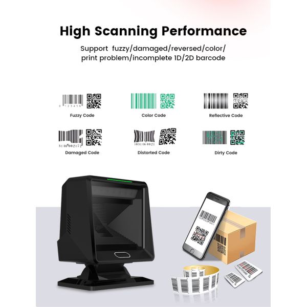 A 2D Desktop Barcode Scanner Automatic Scanning Hands Free QR Code Reader for Supermarket